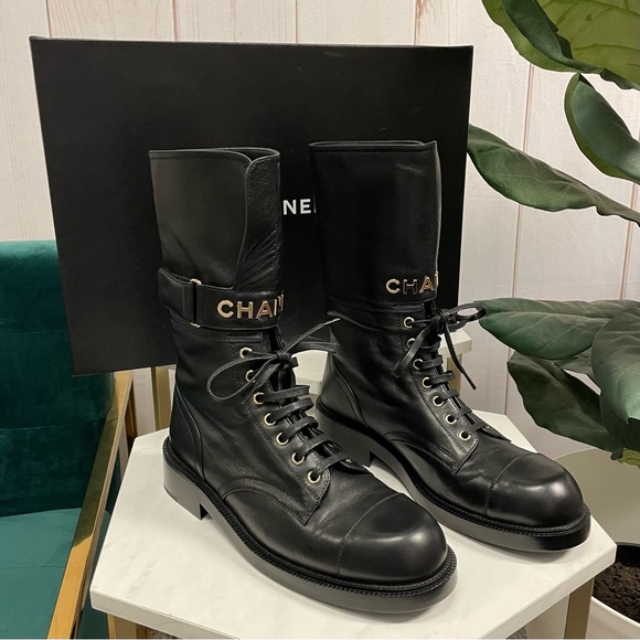 CHANEL Shoes - Chanel Black Combat Lace Up Boots